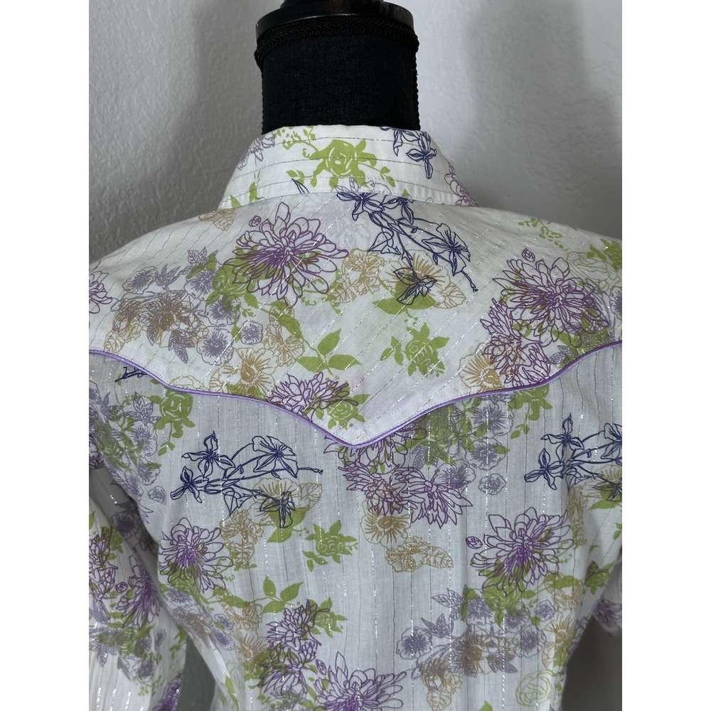 Ariat Western Shirt Women's Small Striped Long Sleeve Lavender Pearl Snaps - Picture 10 of 16